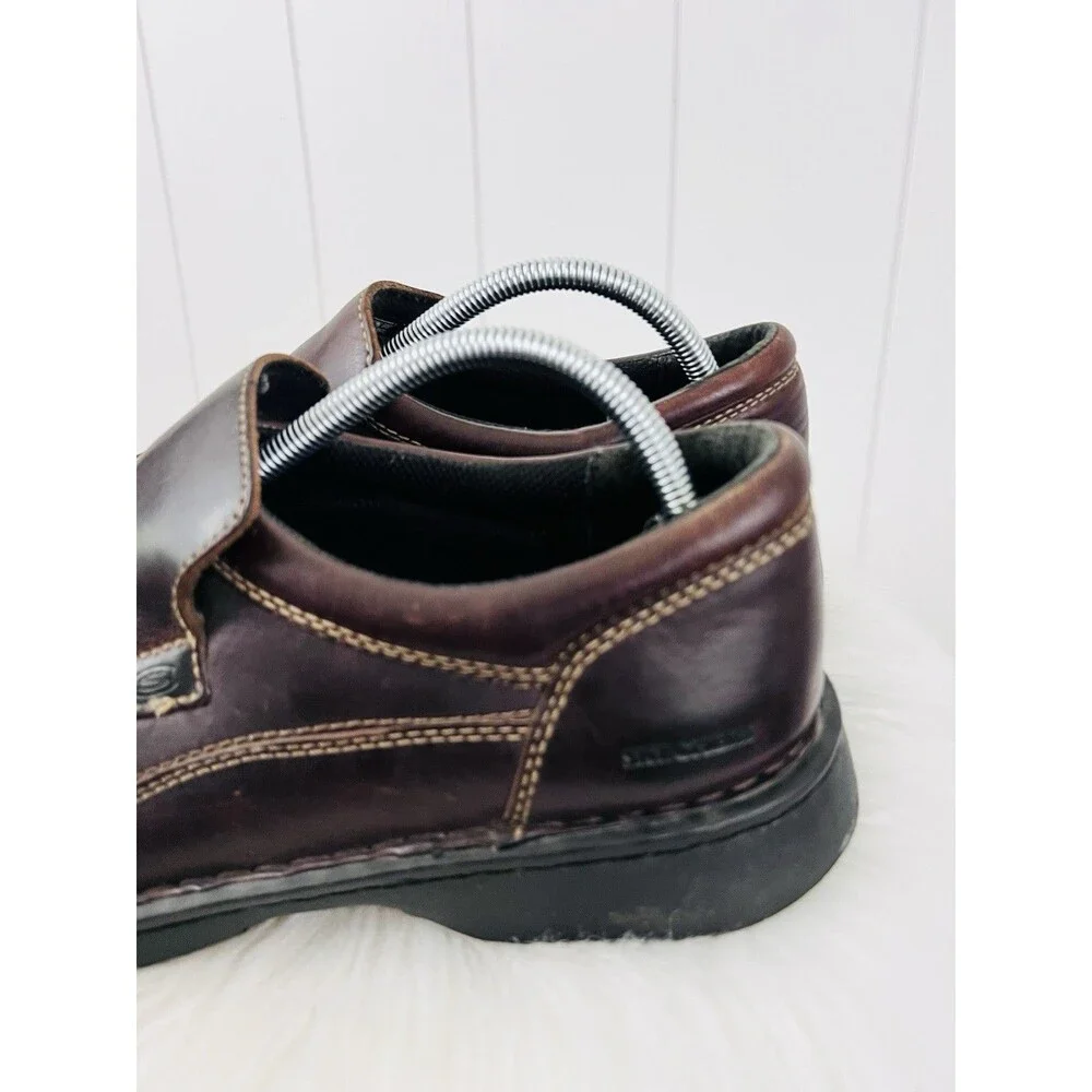 Skechers Brown Leather Slip On Loafers Chunky Bicycle Toe Retro Casual Shoes 10